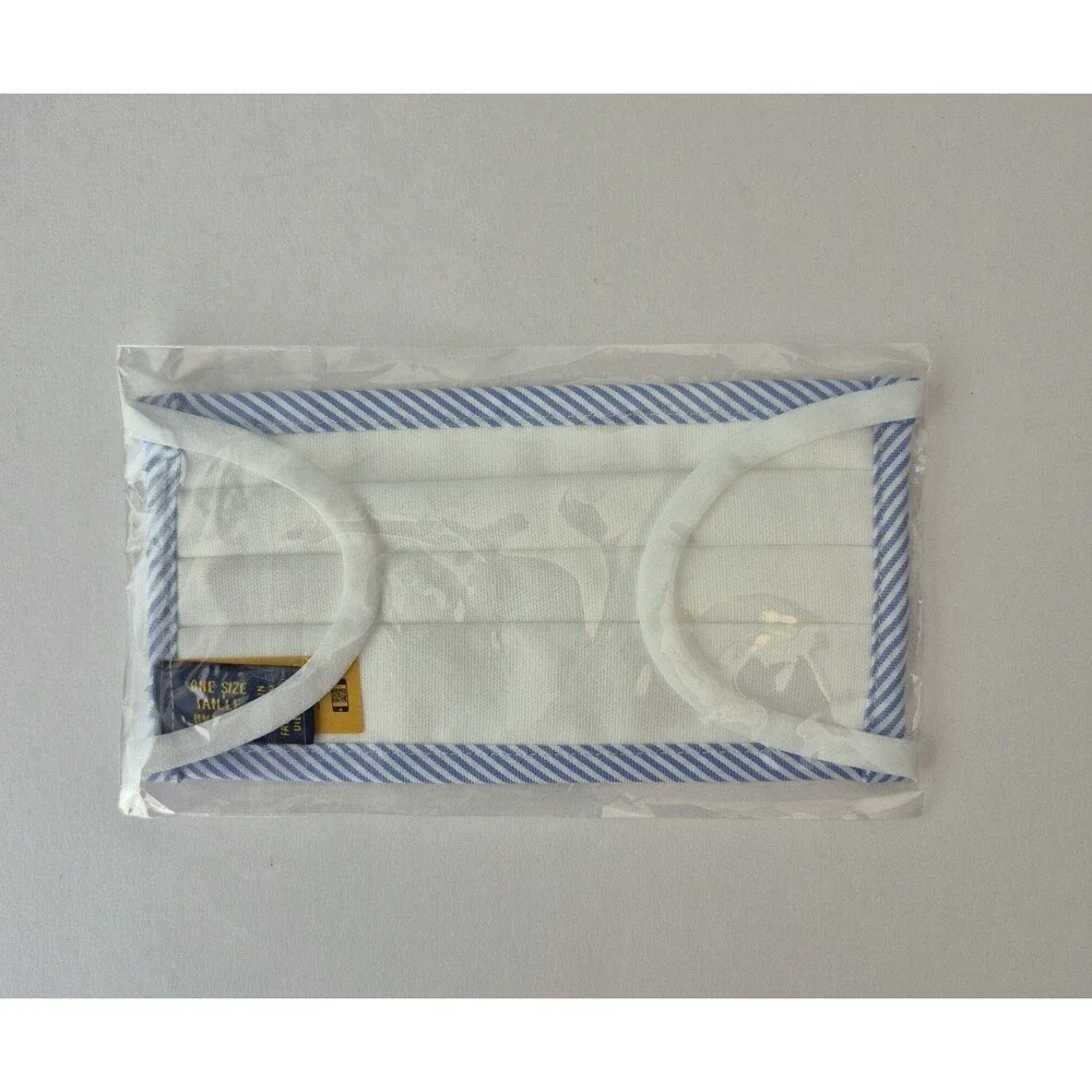 Polo Ralph Lauren Blue and White Striped Face Mask w/ Pouch One Size Sealed